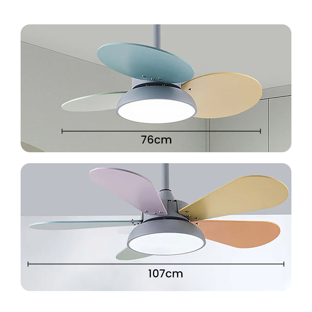 Colourful Macaron Round Ceiling Fan with LED Light for Kids' Bedrooms - Perfect for Children's Rooms and Play Areas