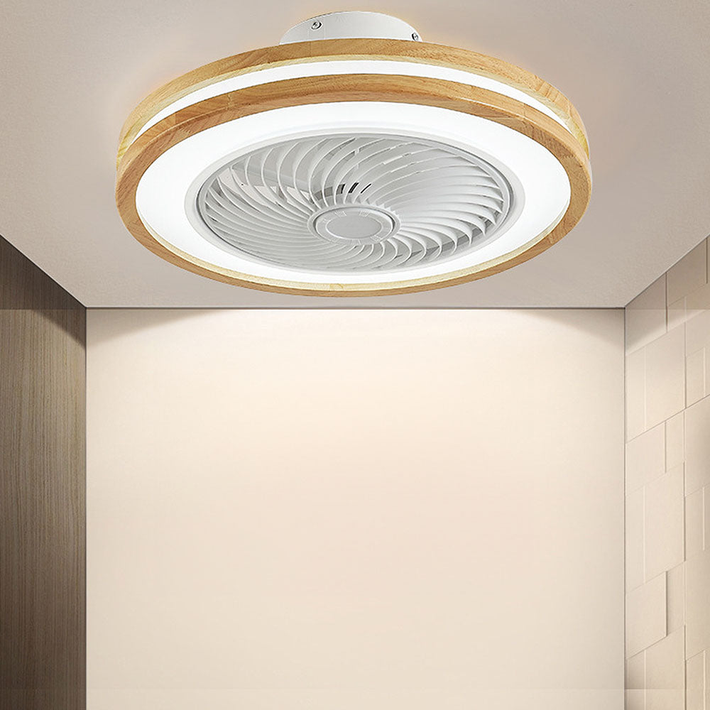 Modern Minimalist Round Wooden Ceiling Fan with Integrated LED Lighting for Stylish Home Decor and Energy Efficiency