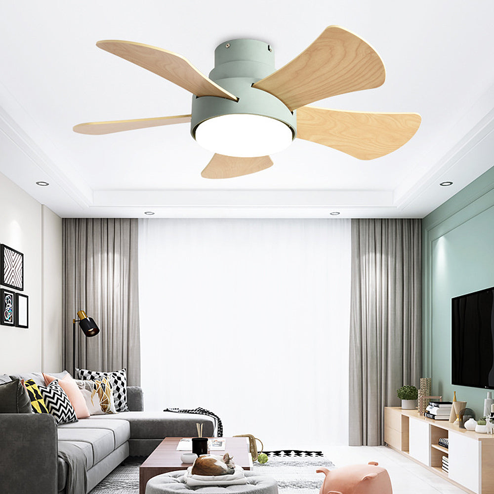 Contemporary Wood Semi-Flush Ceiling Fan with Integrated Lighting for Stylish Home Comfort and Modern Decor