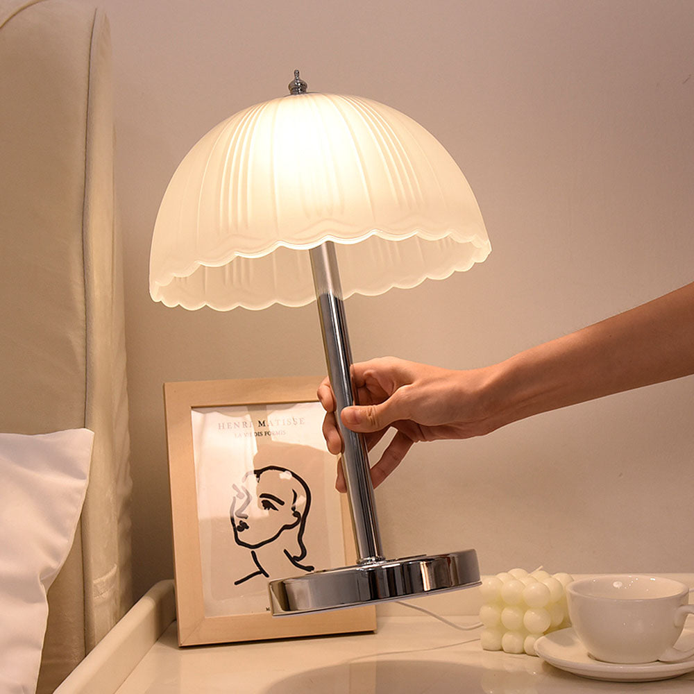 Elegant Modern White Glass Table Lamp for Bedroom - Stylish, Simple Design for Ambient Lighting and Contemporary Decor