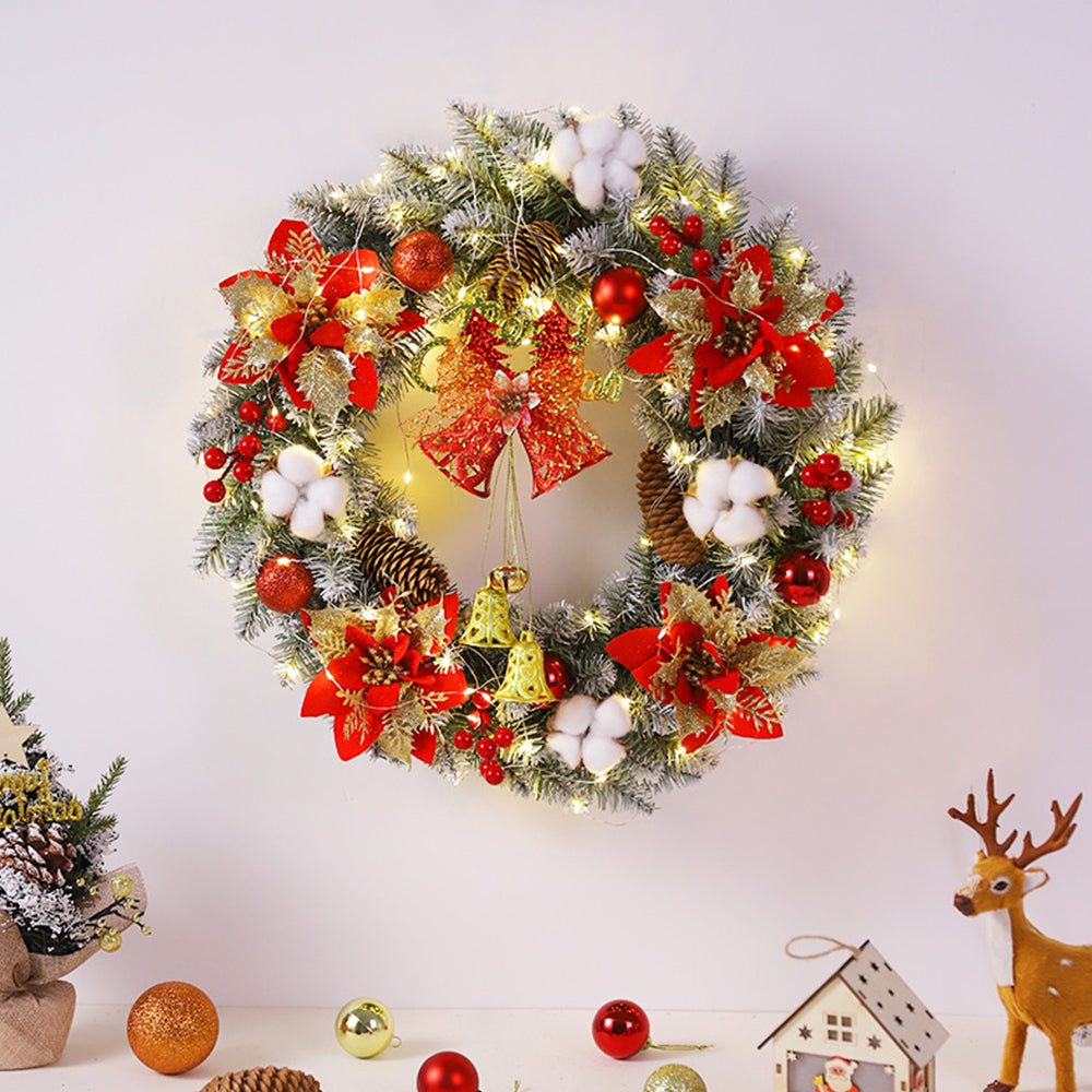 Elegant LED Christmas Wreath Ornament with Festive Bell Balls and Twinkling Lights for a Stylish Holiday Decor