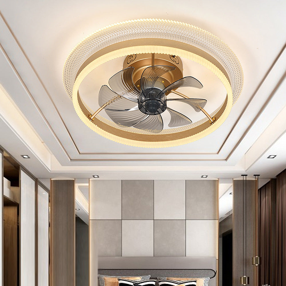 Modern Round Gold Ceiling Fan with Integrated Light Fixture for Stylish Home Illumination and Air Circulation