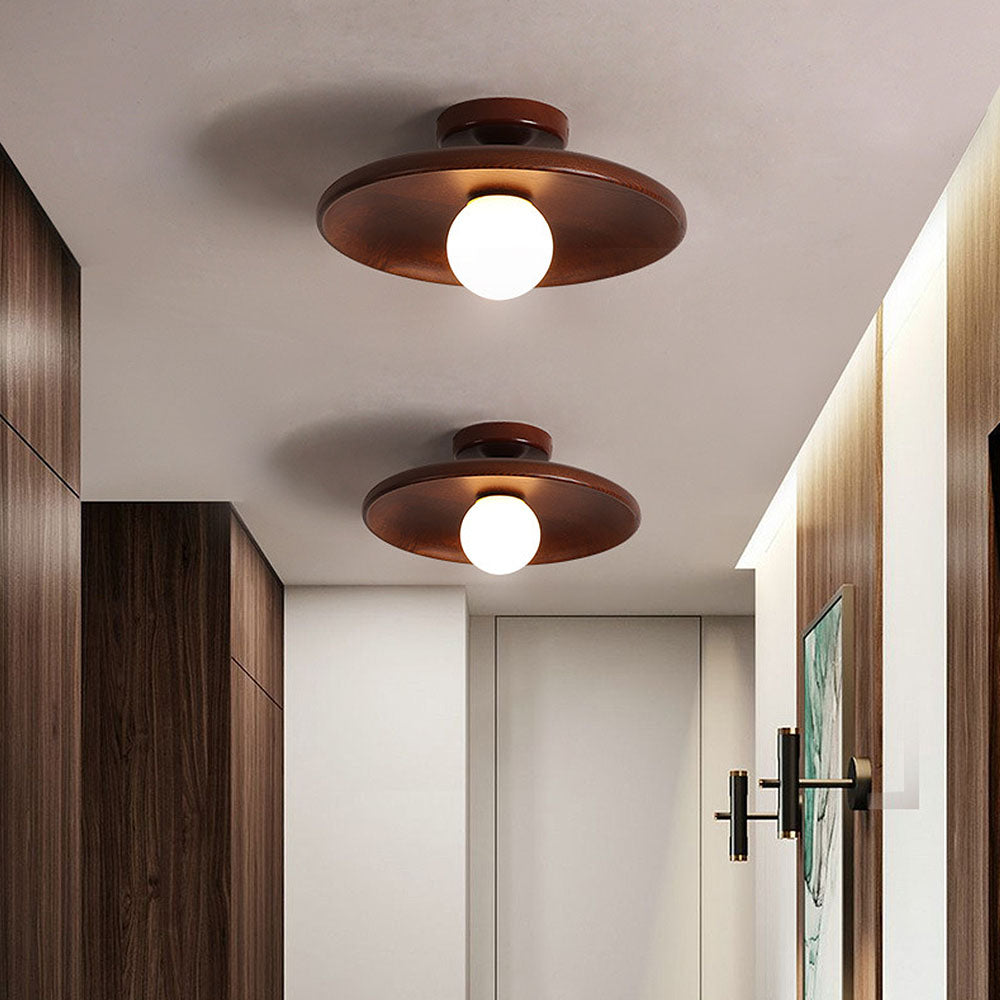 Nordic Wood Minimalist Round Ceiling Light for Hallway - Elegant Natural Design for Modern Interiors