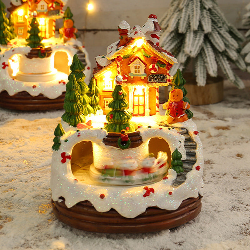 Charming Village House Resin Christmas Lights with Musical Box and Moving Train for Festive Holiday Decor