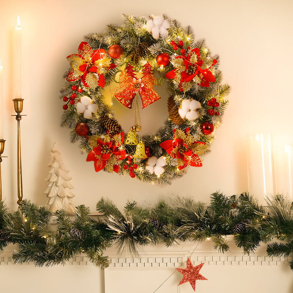 Elegant LED Christmas Wreath Ornament with Festive Bell Balls and Twinkling Lights for a Stylish Holiday Decor