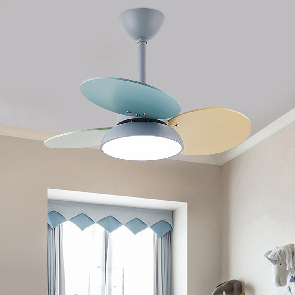 Colourful Macaron Round Ceiling Fan with LED Light for Kids' Bedrooms - Perfect for Children's Rooms and Play Areas