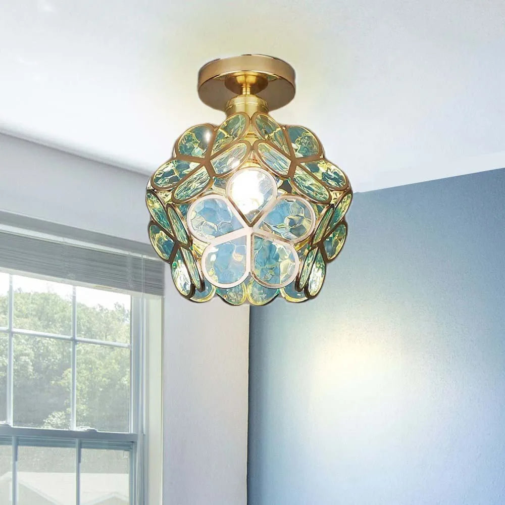 Elegant Floral Glass Ceiling Light Fixture for Hallways - Stylish Design for Contemporary Home Décor