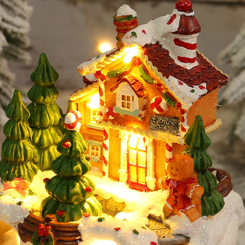 Charming Village House Resin Christmas Lights with Musical Box and Moving Train for Festive Holiday Decor