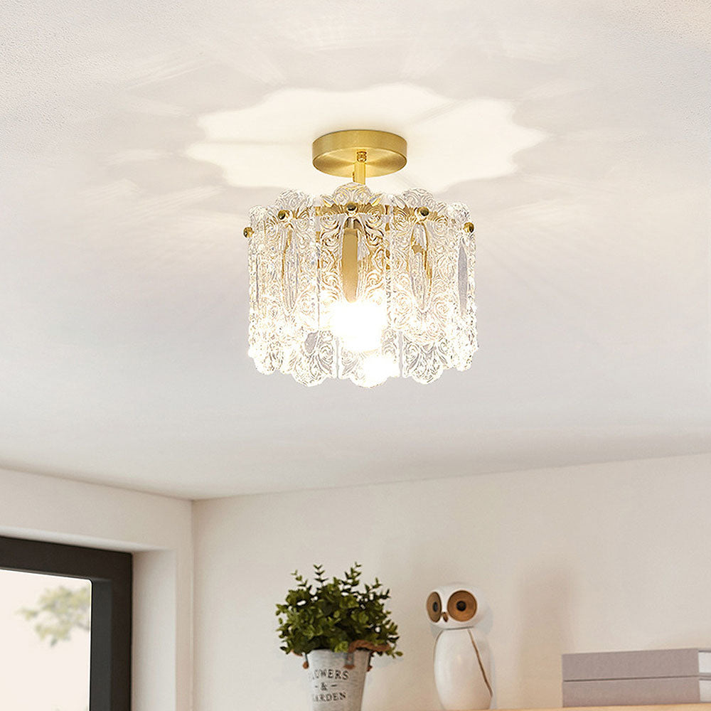 Elegant Gold Glass Hallway Ceiling Light Fixture - Luxurious Illumination for Stylish Home Interiors