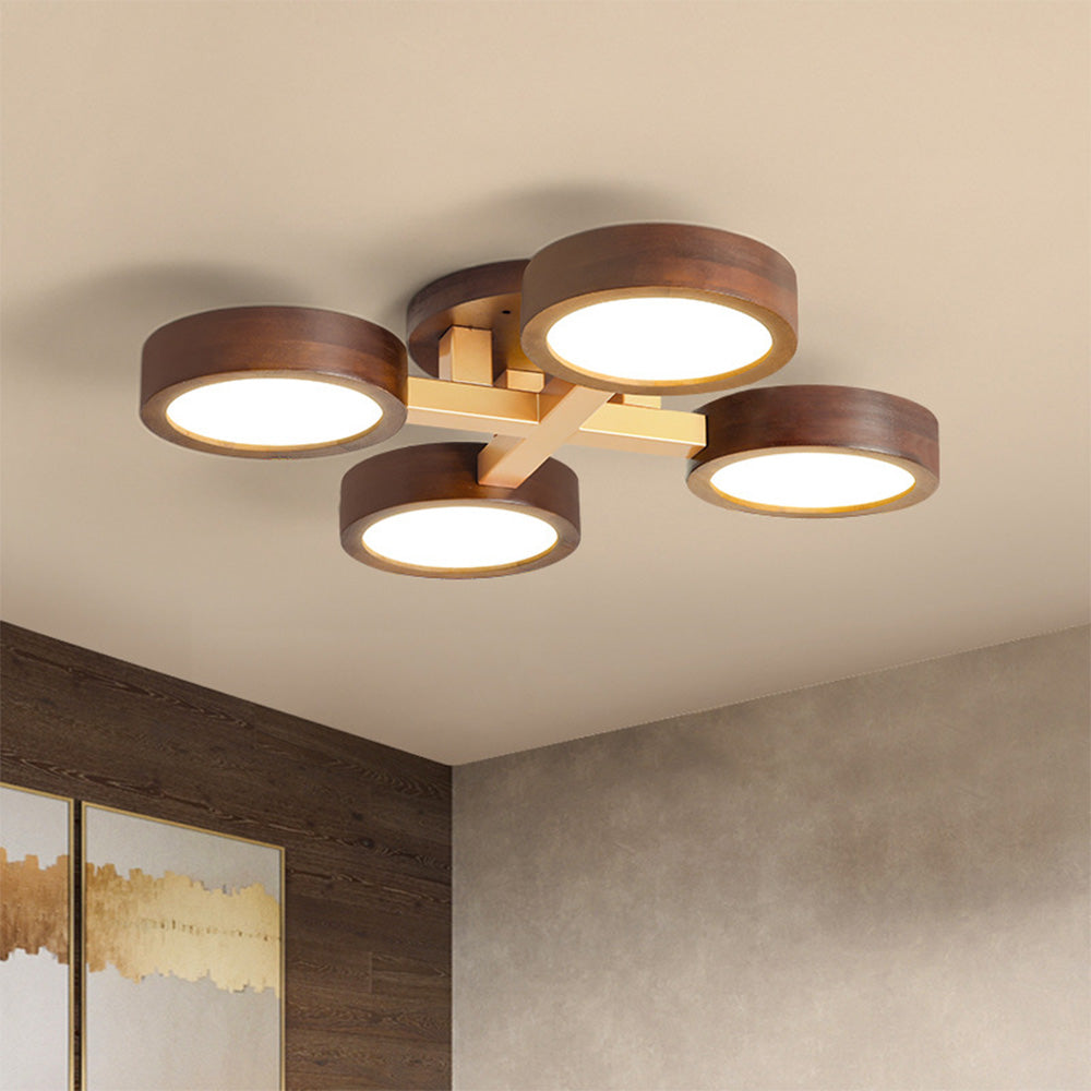 Contemporary Iron Wood LED Ceiling Light for Stylish Bedroom Illumination and Modern Home Decor