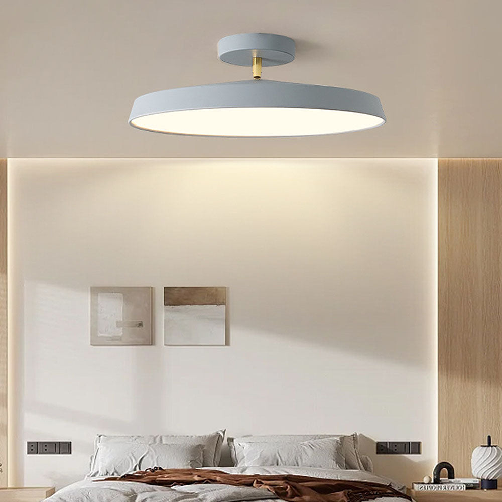 Minimalist White LED Semi-Flush Ceiling Light Fixture for Bedroom Ambience and Modern Home Decor