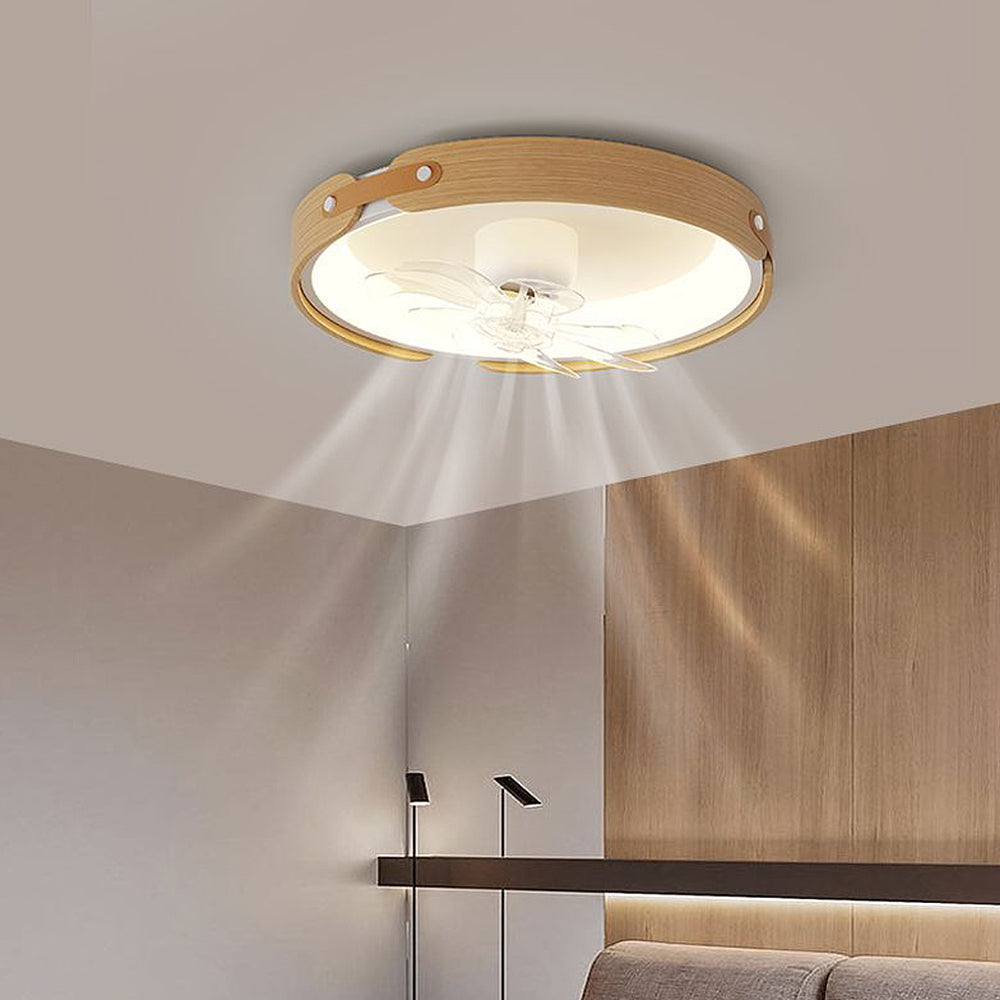 Wooden Simple Round Ceiling Fan with Integrated LED Lighting for Stylish Home Comfort and Energy Efficiency