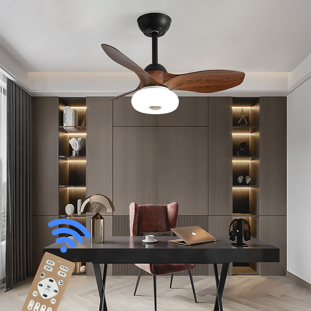 Natural Wood Elegant Ceiling Fan with LED Light - Stylish and Simple Design for Modern Homes and Spaces