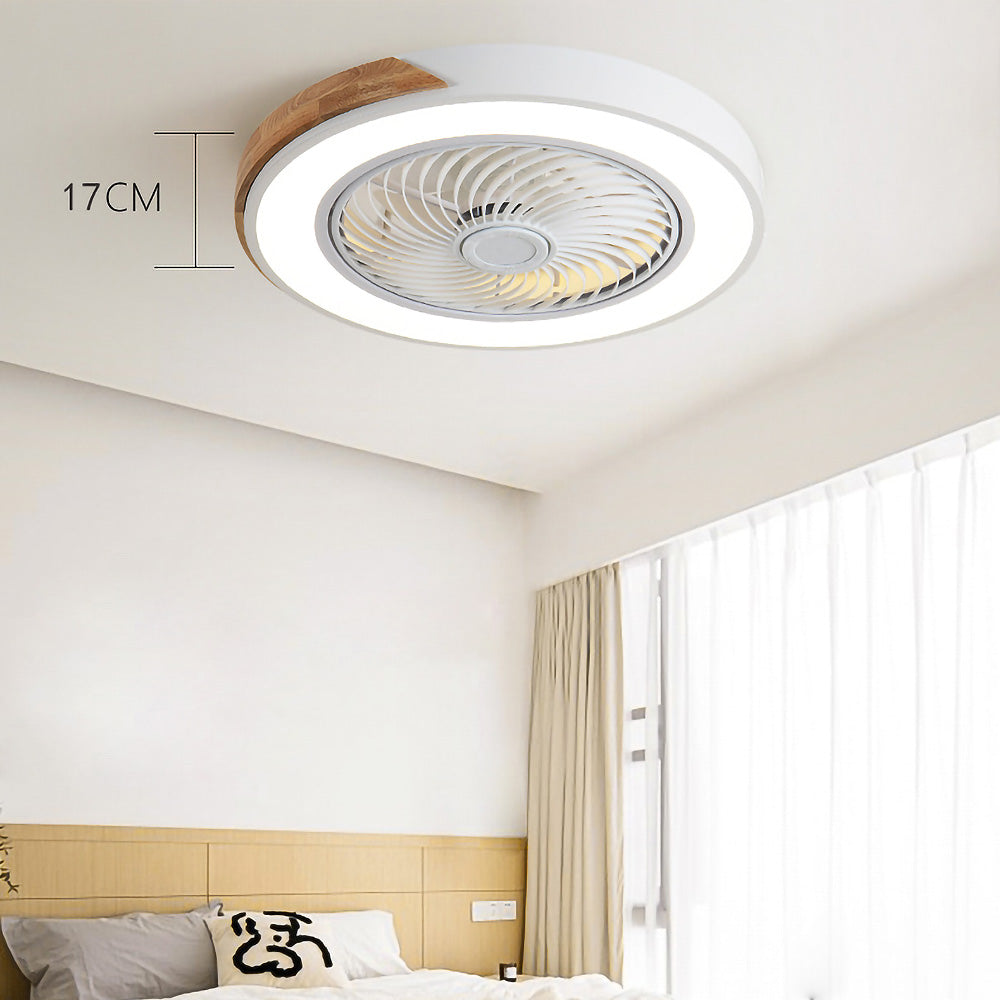 Modern Round Wooden Ceiling Fan with Energy-Efficient LED Lights for Stylish Home Illumination and Air Circulation