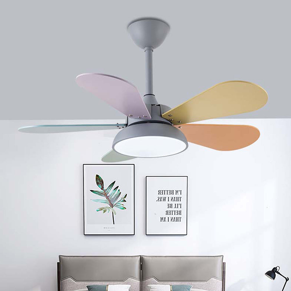 Colourful Macaron Round Ceiling Fan with LED Light for Kids' Bedrooms - Perfect for Children's Rooms and Play Areas