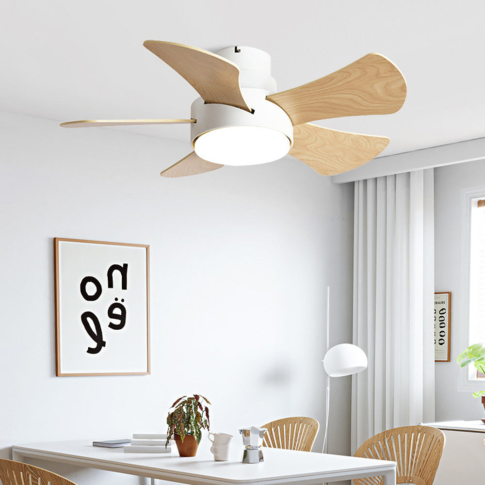 Contemporary Wood Semi-Flush Ceiling Fan with Integrated Lighting for Stylish Home Comfort and Modern Decor