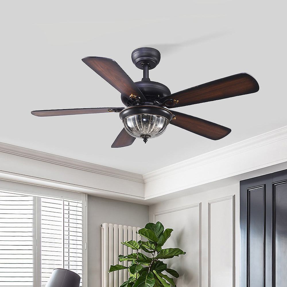 Vintage Wood Design Flush Ceiling Fan with Integrated LED Light for Stylish Home Illumination and Air Circulation