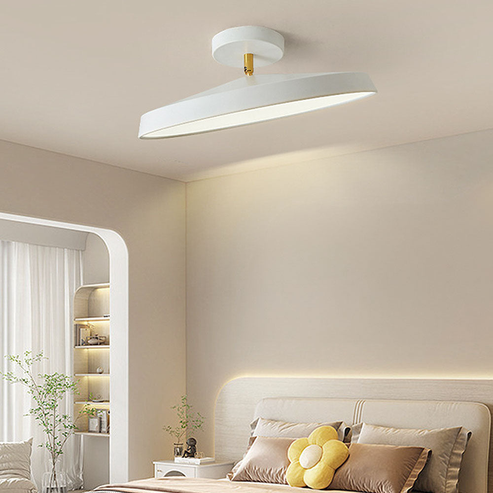 Minimalist White LED Semi-Flush Ceiling Light Fixture for Bedroom Ambience and Modern Home Decor