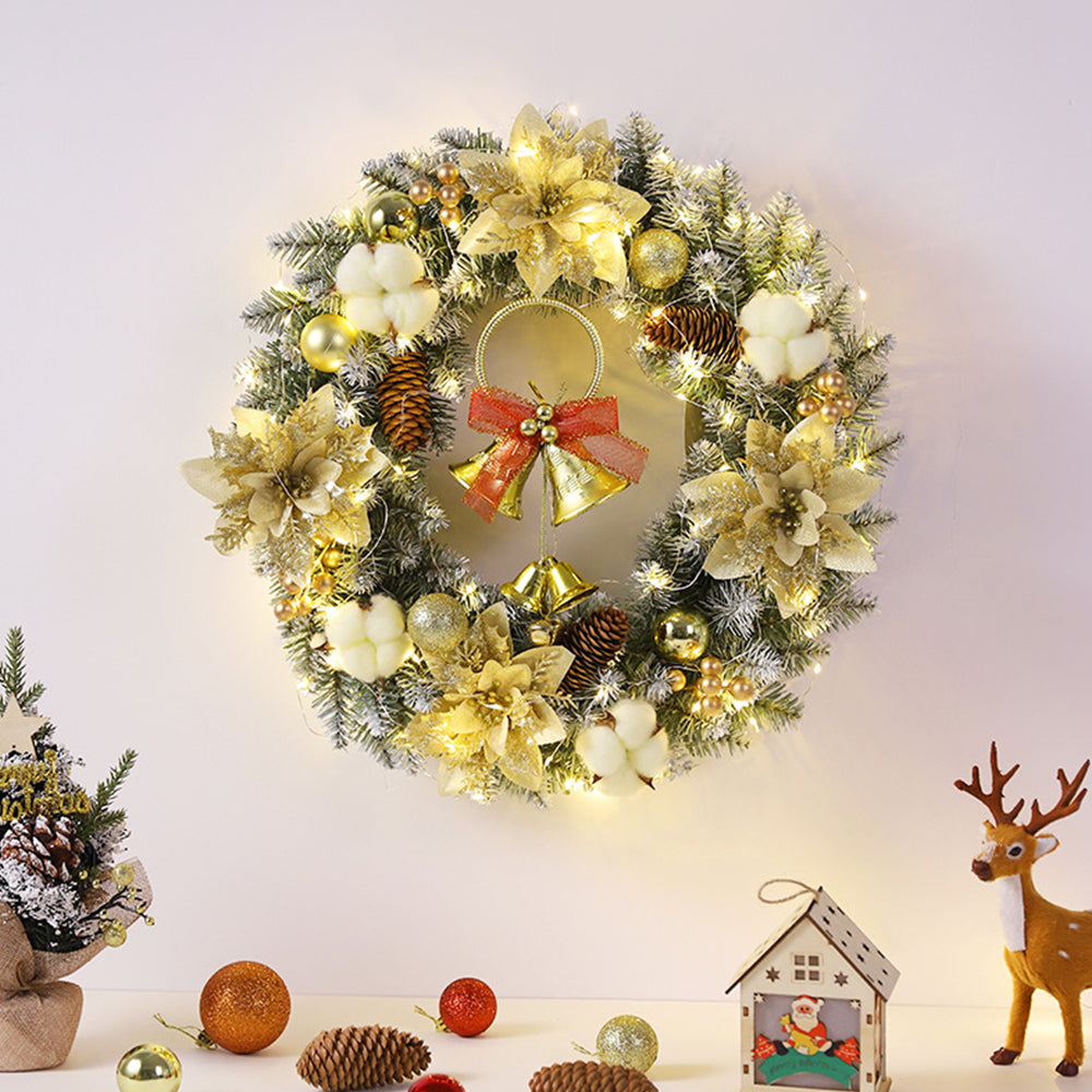 Elegant LED Christmas Wreath Ornament with Festive Bell Balls and Twinkling Lights for a Stylish Holiday Decor