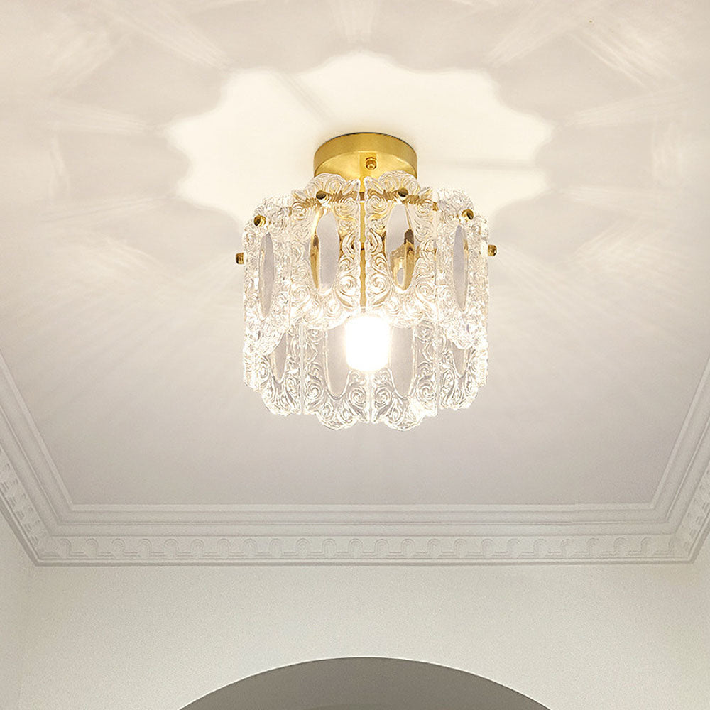 Elegant Gold Glass Hallway Ceiling Light Fixture - Luxurious Illumination for Stylish Home Interiors