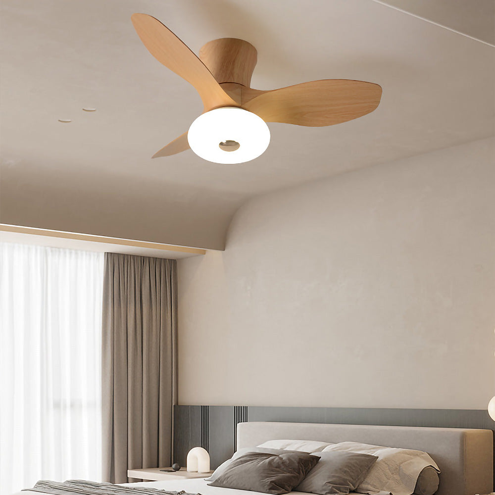 Natural Wood Elegant Ceiling Fan with LED Light - Stylish and Simple Design for Modern Homes and Spaces