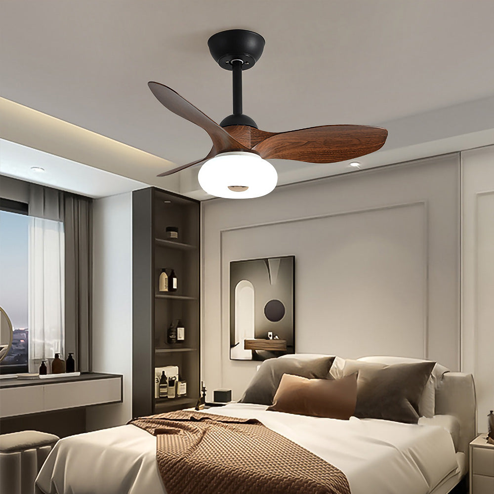 Natural Wood Elegant Ceiling Fan with LED Light - Stylish and Simple Design for Modern Homes and Spaces