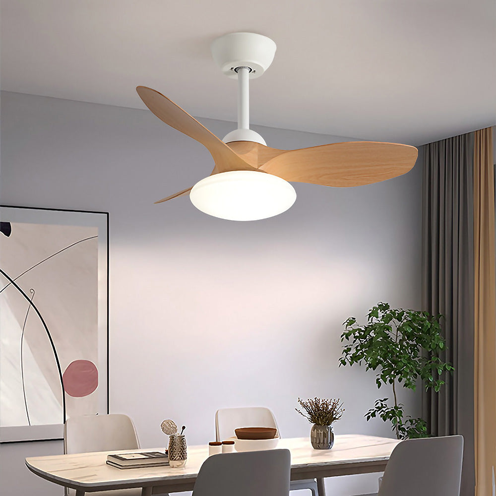 Natural Wood Elegant Ceiling Fan with LED Light - Stylish and Simple Design for Modern Homes and Spaces