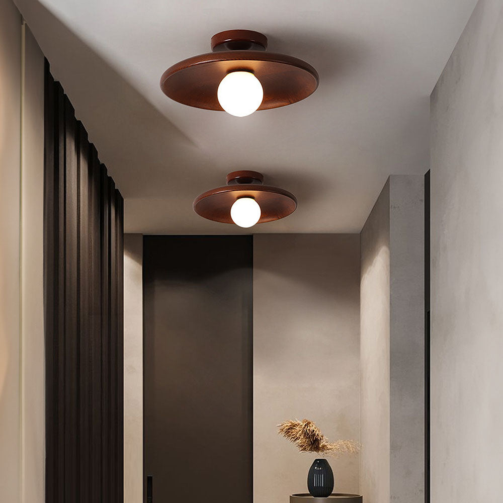 Nordic Wood Minimalist Round Ceiling Light for Hallway - Elegant Natural Design for Modern Interiors