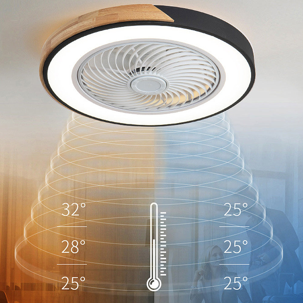 Modern Round Wooden Ceiling Fan with Energy-Efficient LED Lights for Stylish Home Illumination and Air Circulation