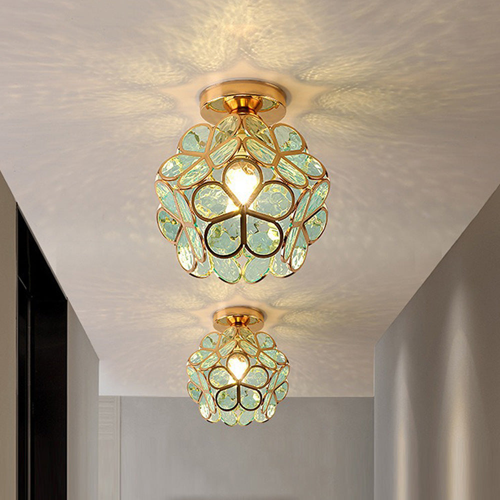 Elegant Floral Glass Ceiling Light Fixture for Hallways - Stylish Design for Contemporary Home Décor