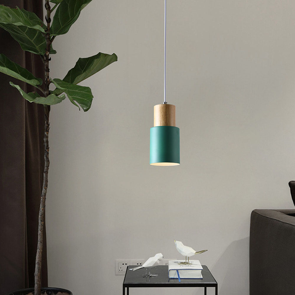 Suspension moderne en bois noir cylindre luminaire