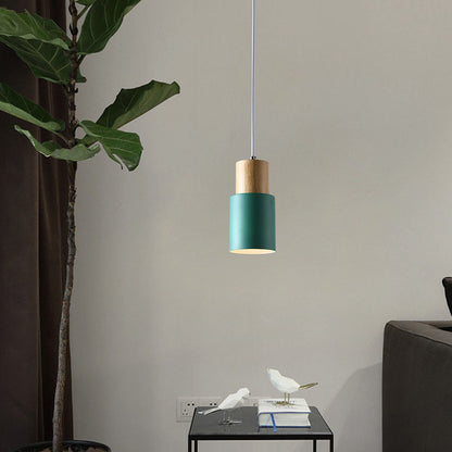 Suspension moderne en bois noir cylindre luminaire