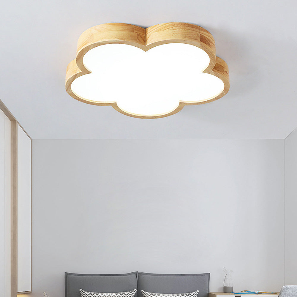 Wabi-Sabi Wooden Floral LED Ceiling Light Fixture for Bedroom Ambience and Aesthetic Illumination