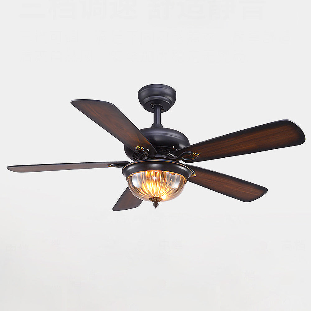 Vintage Wood Design Flush Ceiling Fan with Integrated LED Light for Stylish Home Illumination and Air Circulation