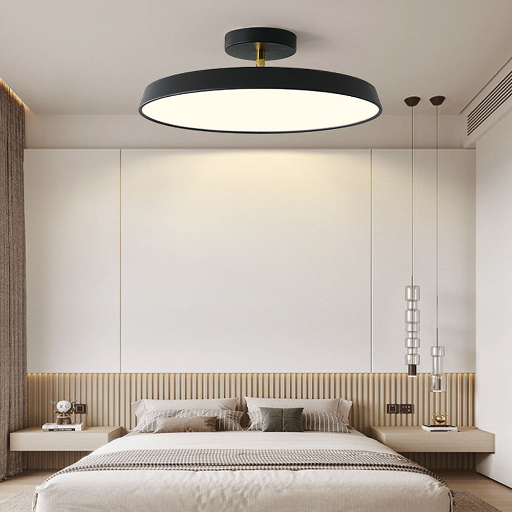 Minimalist White LED Semi-Flush Ceiling Light Fixture for Bedroom Ambience and Modern Home Decor