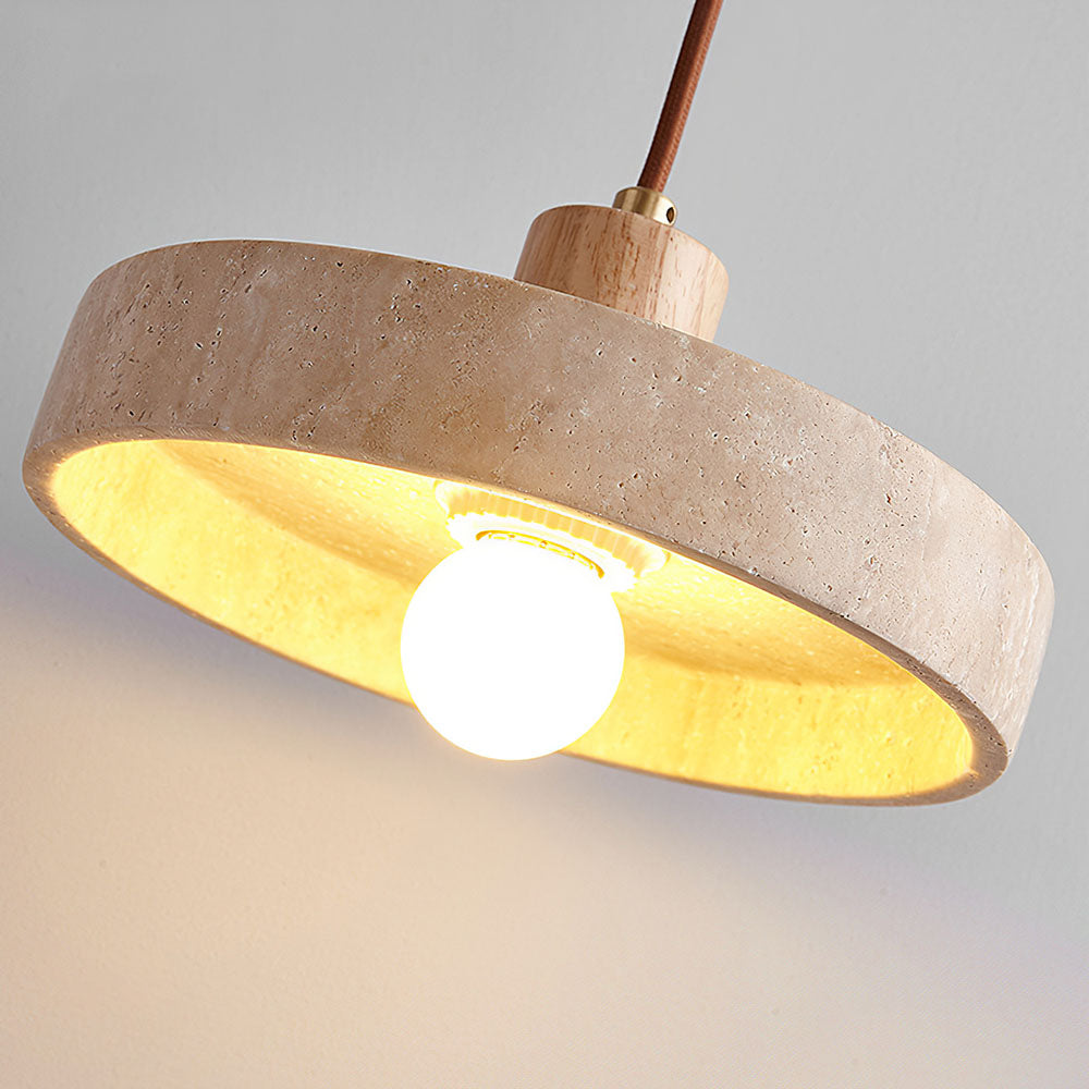 Minimalist Wooden and Stone Pendant Light for Stylish Living Room Illumination