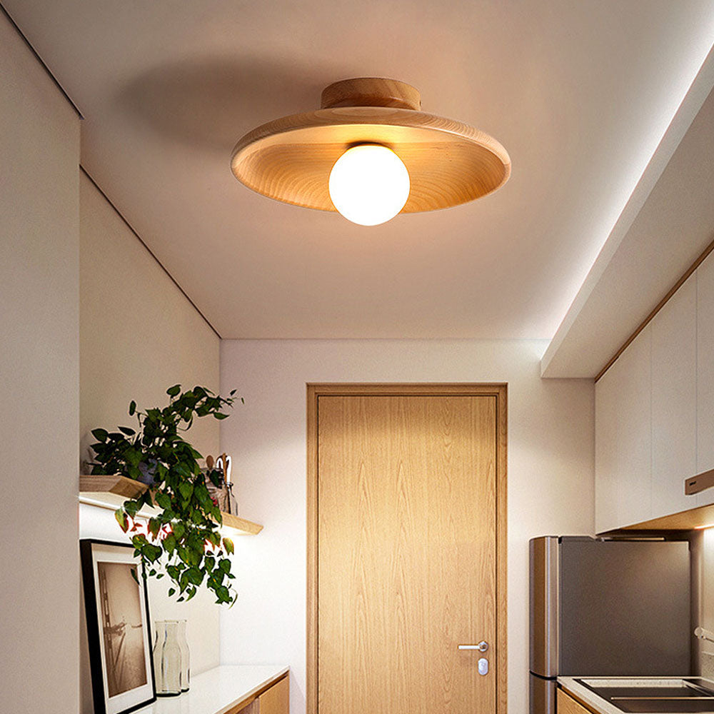 Nordic Wood Minimalist Round Ceiling Light for Hallway - Elegant Natural Design for Modern Interiors