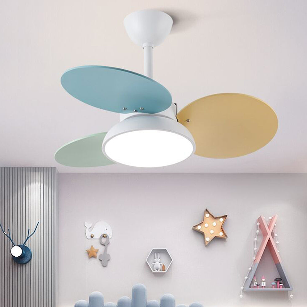 Colourful Macaron Round Ceiling Fan with LED Light for Kids' Bedrooms - Perfect for Children's Rooms and Play Areas