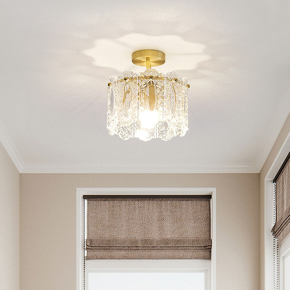 Elegant Gold Glass Hallway Ceiling Light Fixture - Luxurious Illumination for Stylish Home Interiors