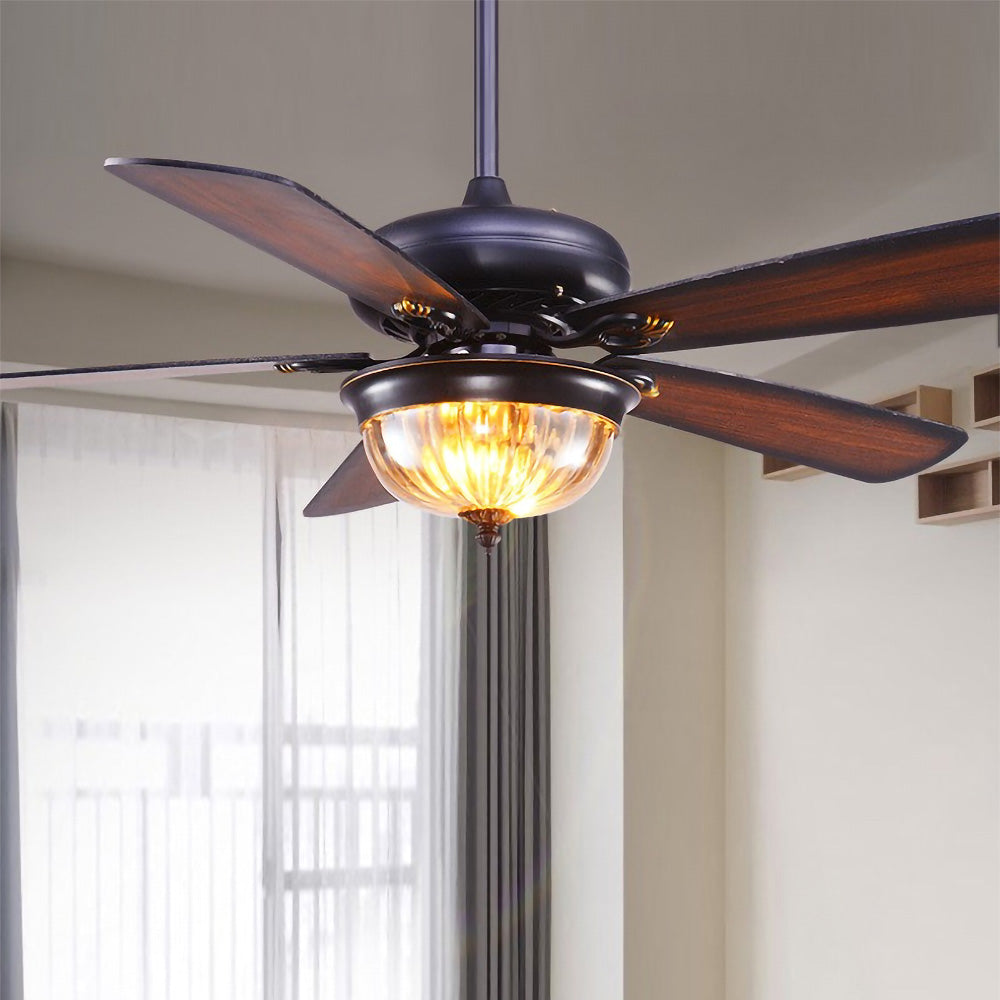 Vintage Wood Design Flush Ceiling Fan with Integrated LED Light for Stylish Home Illumination and Air Circulation