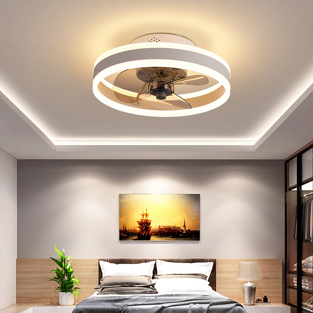 Simple Round Ceiling Fan with LED Light for Bedroom - Stylish and Efficient Home Lighting and Cooling Solution