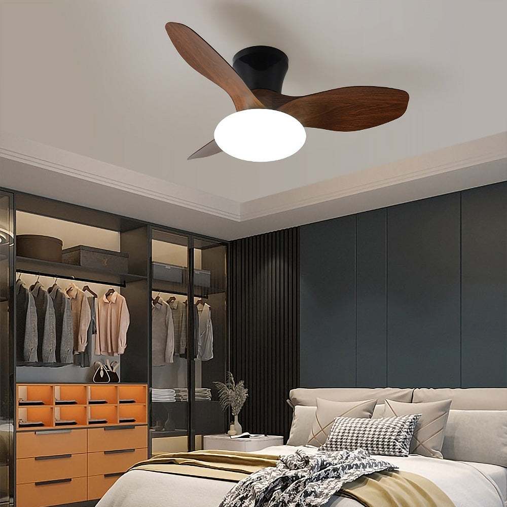 Natural Wood Elegant Ceiling Fan with LED Light - Stylish and Simple Design for Modern Homes and Spaces