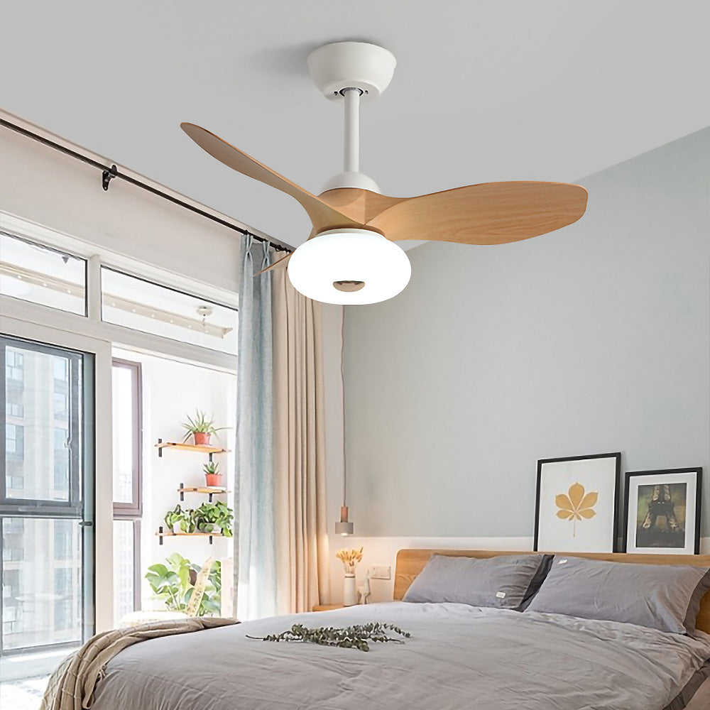 Natural Wood Elegant Ceiling Fan with LED Light - Stylish and Simple Design for Modern Homes and Spaces