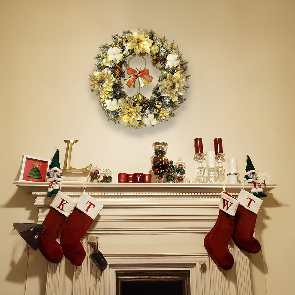 Elegant LED Christmas Wreath Ornament with Decorative Bell Balls and Twinkling Lights for a Festive Holiday Atmosphere