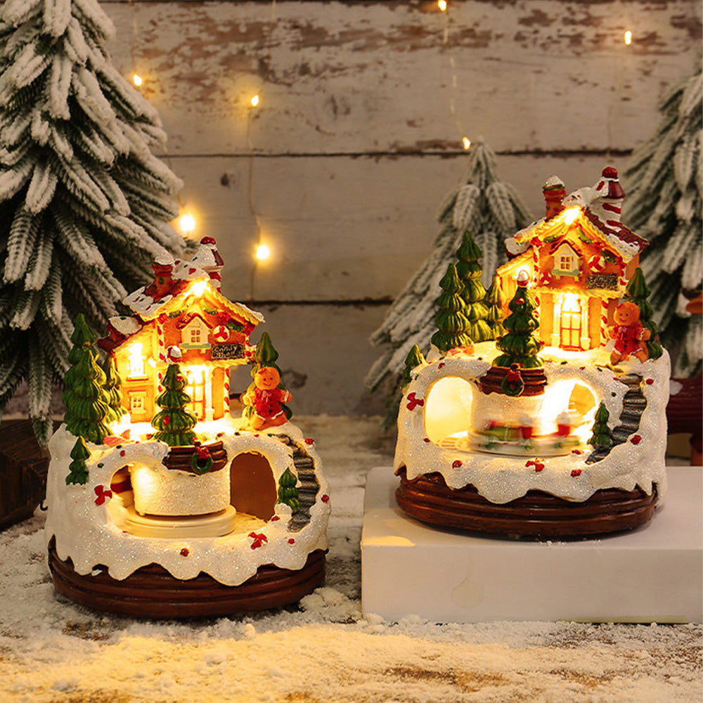 Charming Village House Resin Christmas Lights with Musical Box and Moving Train for Festive Holiday Decor