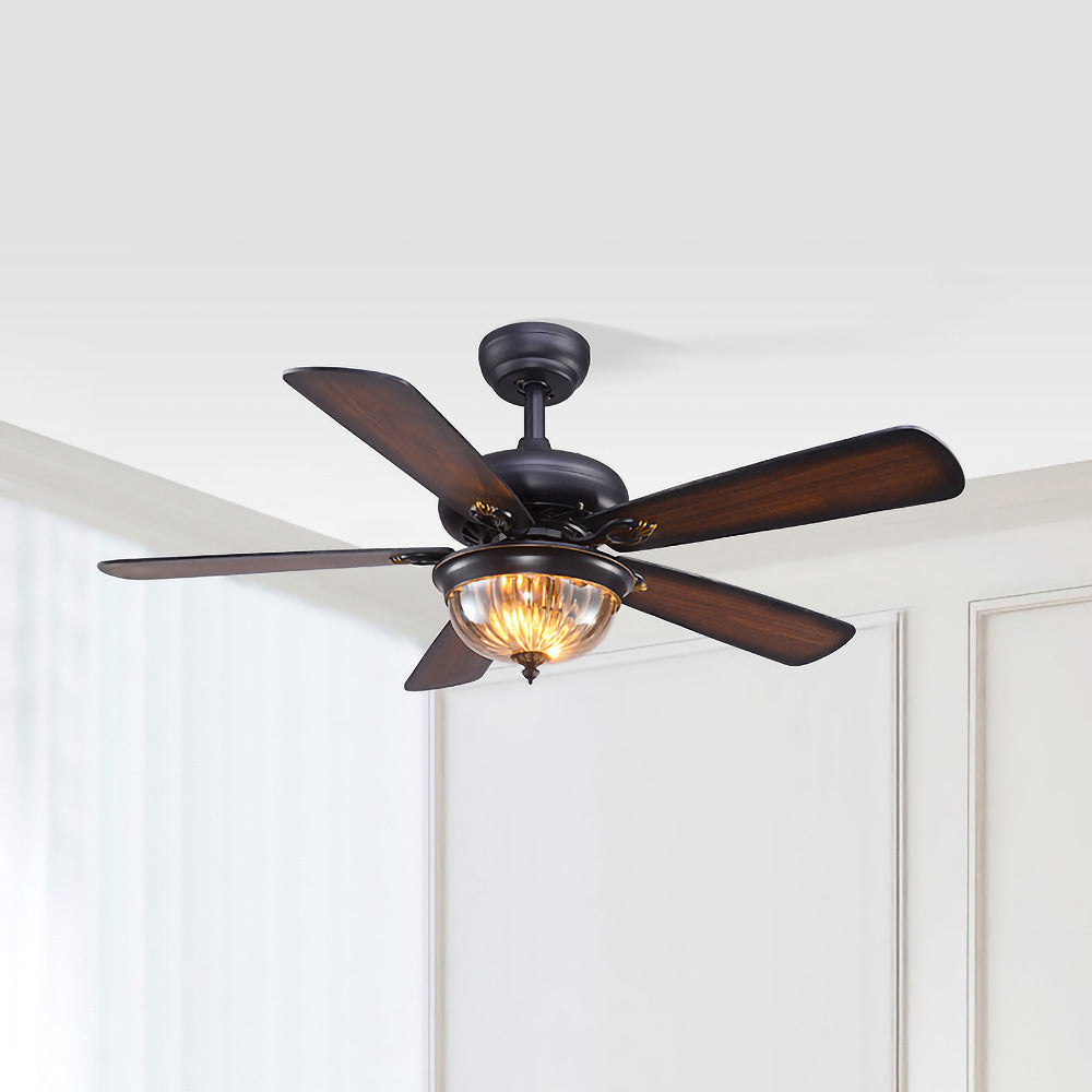 Vintage Wood Design Flush Ceiling Fan with Integrated LED Light for Stylish Home Illumination and Air Circulation