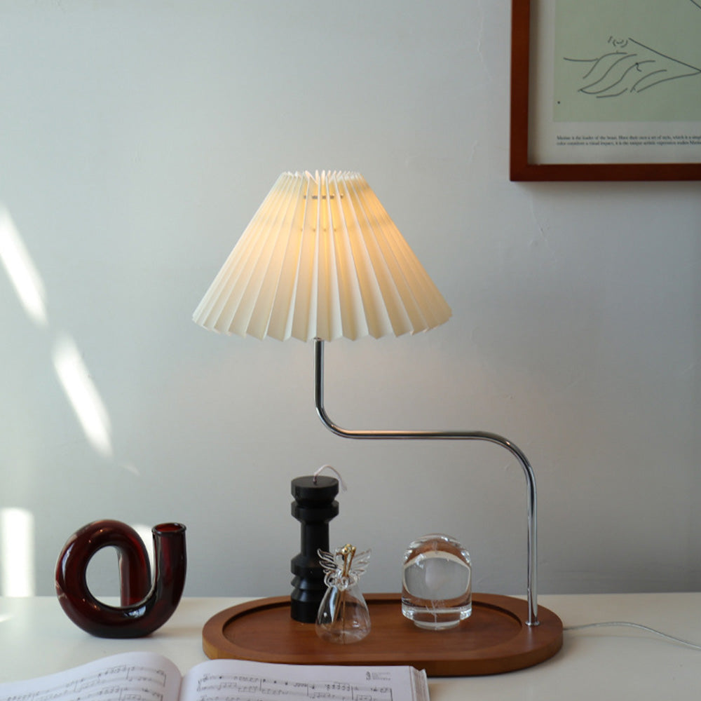 Vintage Solid Wood Pleated Table Lamp - Retro Design for Elegant Lighting in Your Home or Office