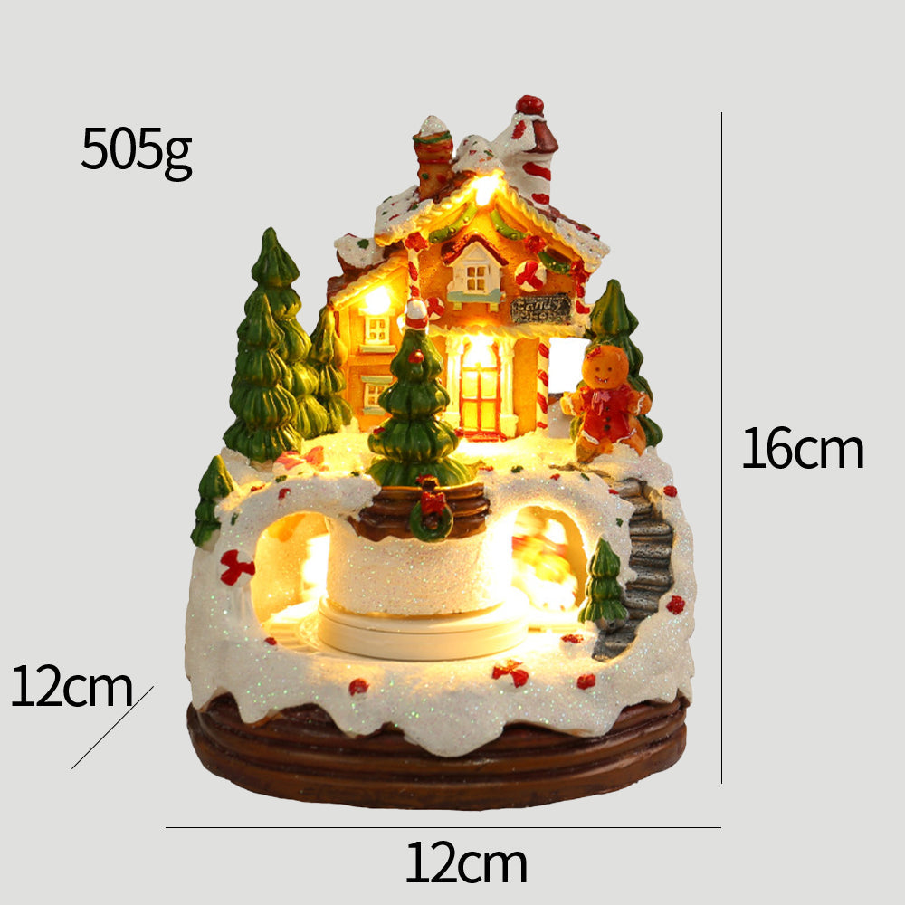 Charming Village House Resin Christmas Lights with Musical Box and Moving Train for Festive Holiday Decor