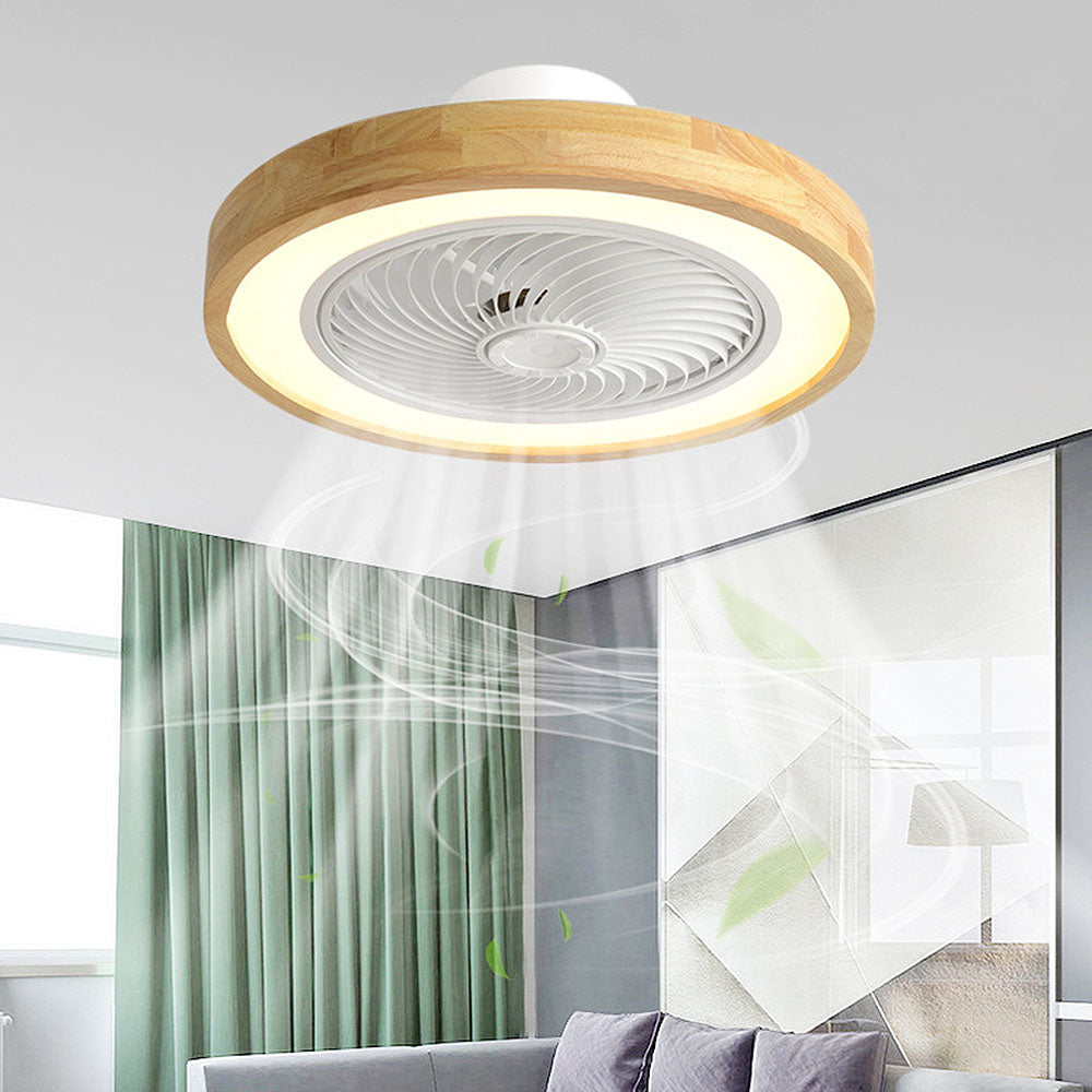 Modern Minimalist Round Wooden Ceiling Fan with Integrated LED Lighting for Stylish Home Decor and Energy Efficiency