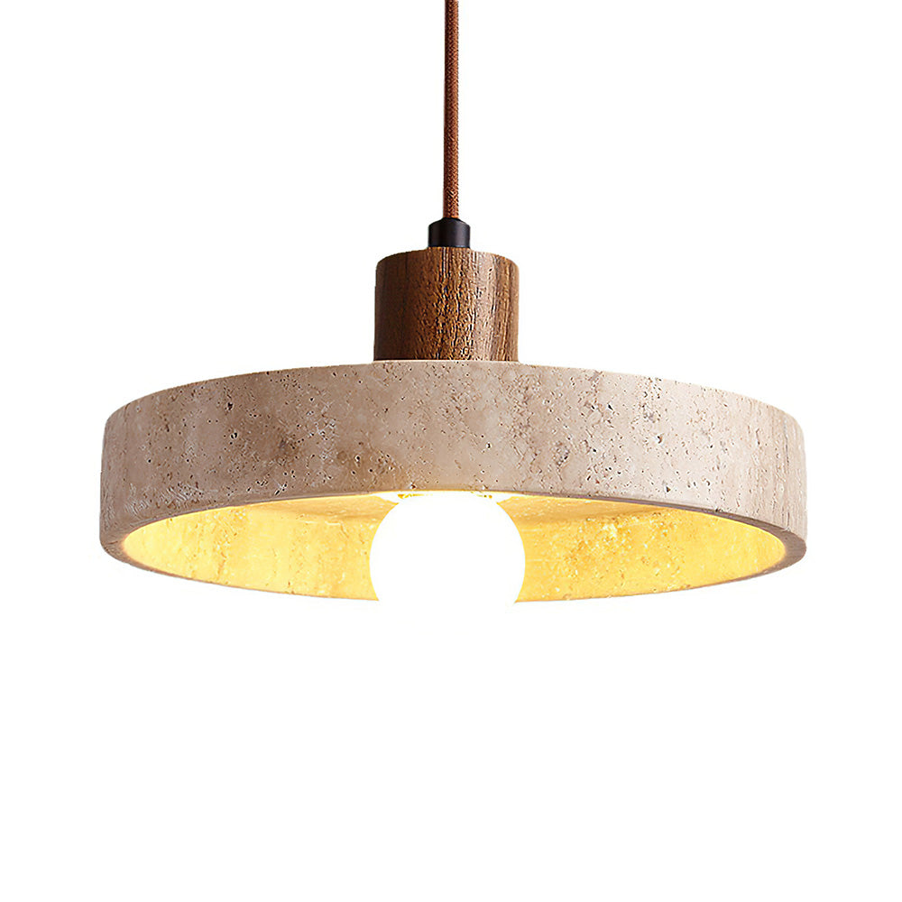 Minimalist Wooden and Stone Pendant Light for Stylish Living Room Illumination